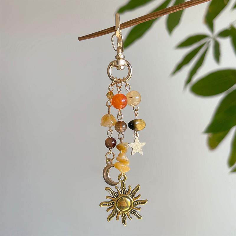 Sweet Simple Stars Moon Sun Pendant Keychain Creative Car Key Ring Exquisite Fashion Backpack Decoration Accessories Gifts