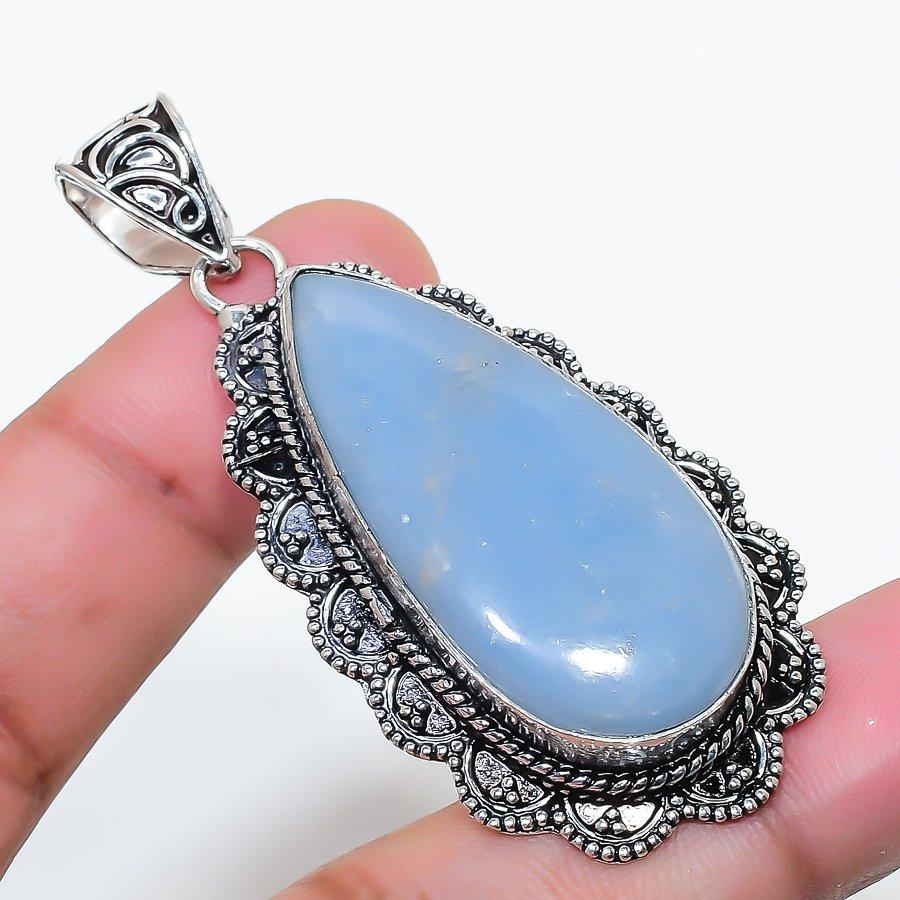 Natural Angelite Stone Gemastone 925 Sterling Silver Jewelry Pendant 2.36 AP-14405
