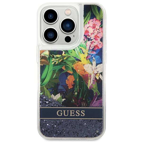 Guess Guhcp14Xlflsb Iphone 14 Pro Max6,7 Niebieski/Blue Hardcase Flower Liquid Glitter