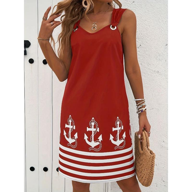 GMXIA Women's Fashion Summer Spring V-Neck Sleeveless Solid Color Print Casual Dresses