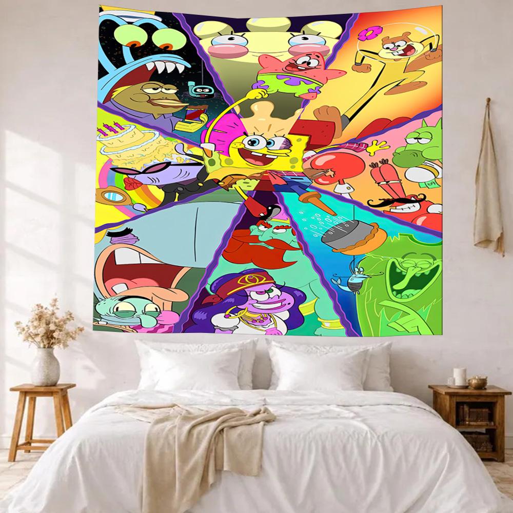 Spongebob Squarepants Wall Decor Tapestry Art For Pet Memorial Birthdaywedding Party Backdrop Family Gift