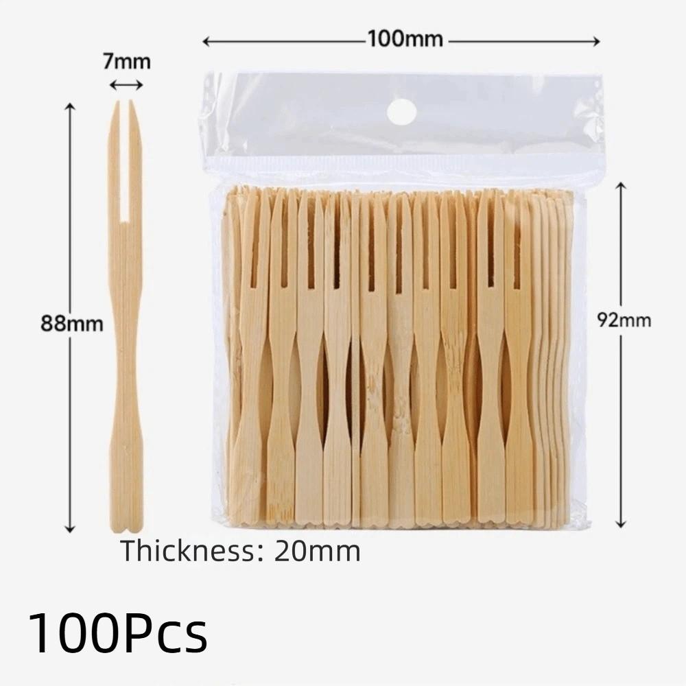100Pcs Tableware Love Shaped Top Bamboo Disposable Fork Eco-Friendly Mini Dessert Fork Bamboo Appetizer Forks Restaurant Use