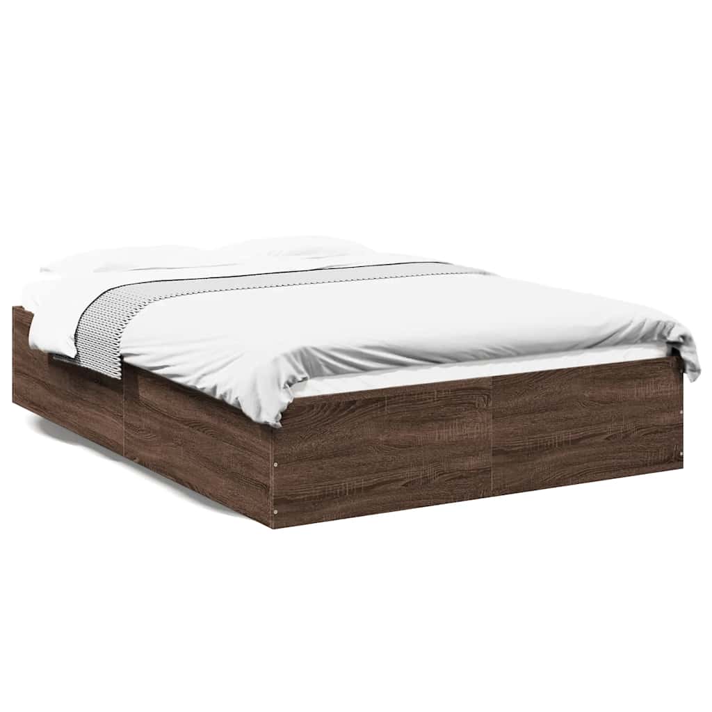 Brown Oak Effect Bed Frame 135 X 190 Cm Particleboard