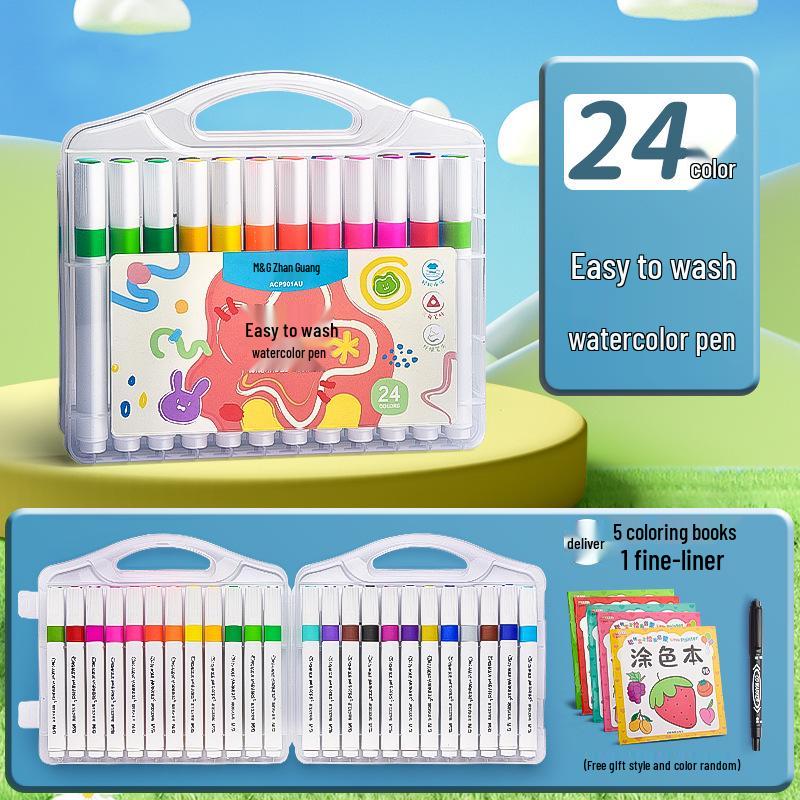 24-Color Washable Triangular Watercolor Pen Set for Kids