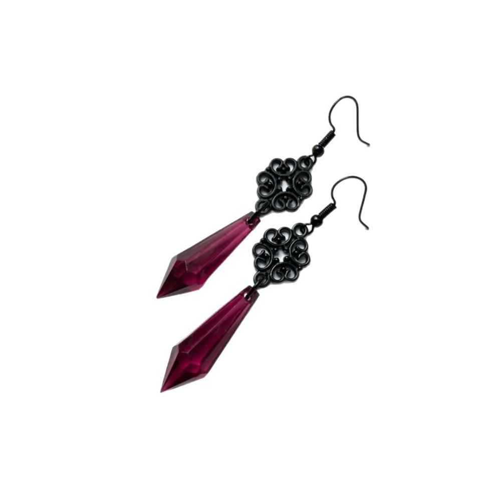 Retro Victoria Black Hollowed-out Flower Plate Rose-red Teardrop-shaped Dangle Earrings for Women Charm Gothic Jewelry Accessory