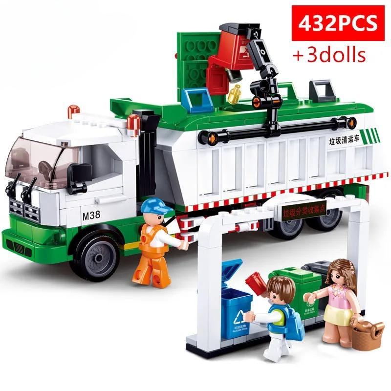 432PCS City Garbage Classification Truck Engineering Vehicle Collector Car Brinquedos Building Blocks Toys NO BOX