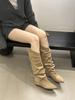 inner suede pleated piled boots women's 2025 autumn and winter new pointed western cowboy boots lapel mid boots women