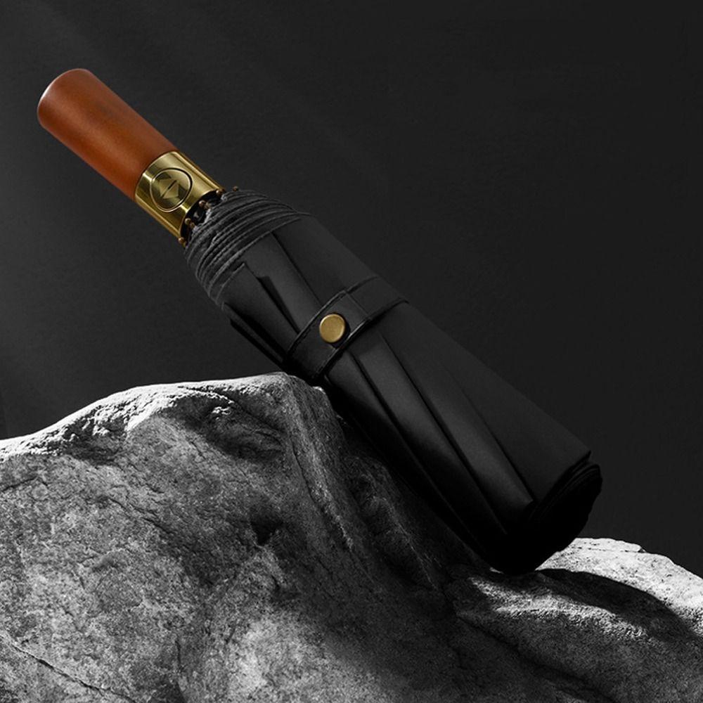 36 Bone Automatic Rain Umbrella Wood Handle Women's Parasol Folding Umbrella  For Men and Women