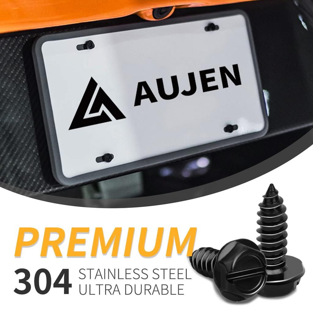 Aujen License Plate Screws, Rustproof Stainless Steel License Plate Screw Kit, Suitable for Screw Holes Size of 3/4" X 1/4" License Plate Bolts,