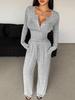 Trendiger Herbst/Winter V-Ausschnitt Weitbeiniger Jumpsuit Set für Damen