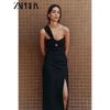 Zaprha 2025 Summer New Linen Opening Design Asymmetric Hollow Midi Dress 8741224