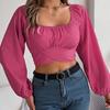 Women Long Sleeve Square Neck Tees Solid Color T Shirt  Ladies Tee Shirt Street Wear Top