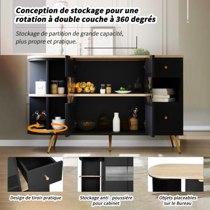 Buffet - MUVOE - Noir - 130 Cm - Éclairage LED - Verre Coulissant