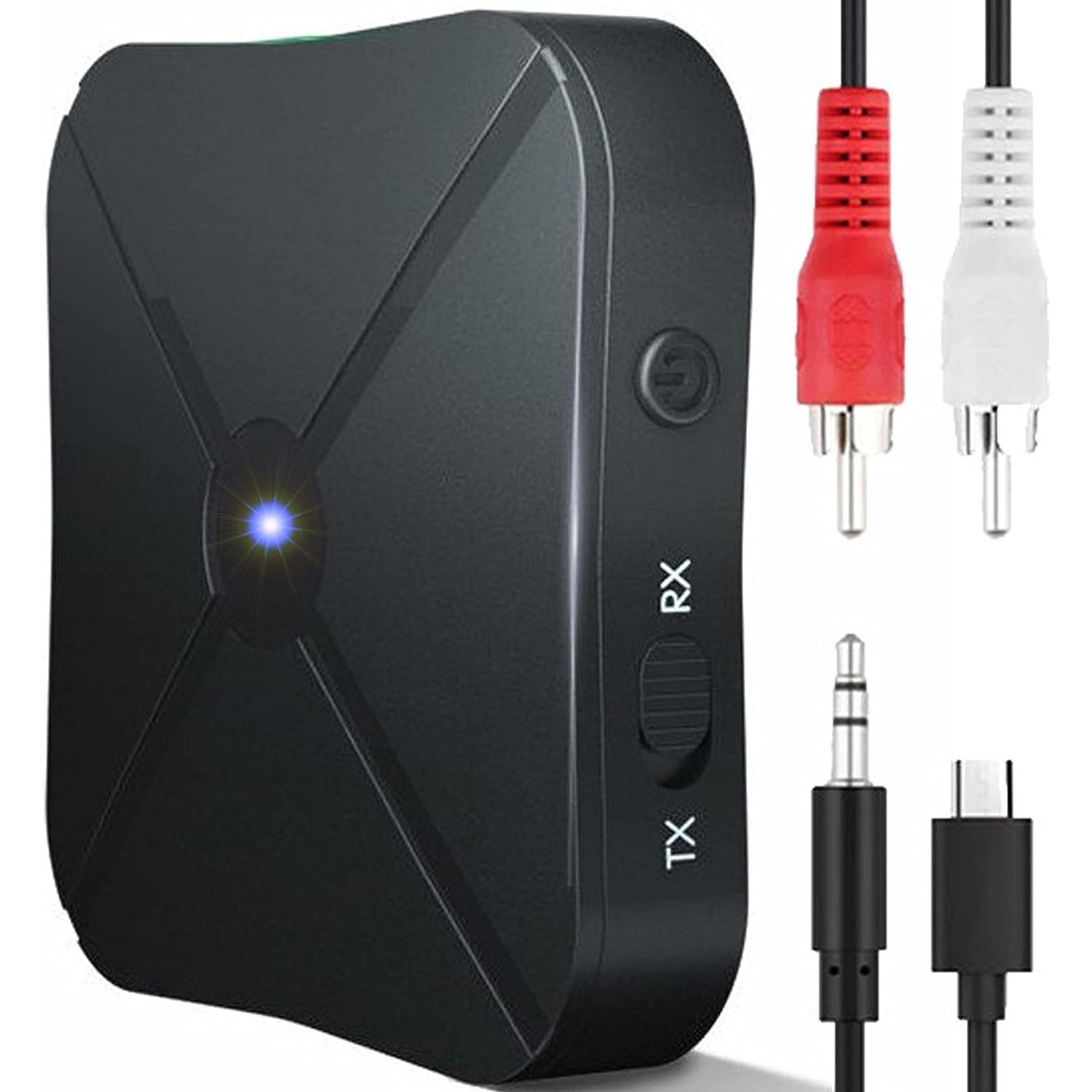 

2-в-1 Bluetooth-аудіопередавач, ключ-адаптер з кабелем Aux 3,5 мм і RCA, приймач, портативний бездротовий пристрій для автомобільної телевізійної стереосистеми, динаміка HiFi тощо. 4.4*4.4*1.2cm чорний