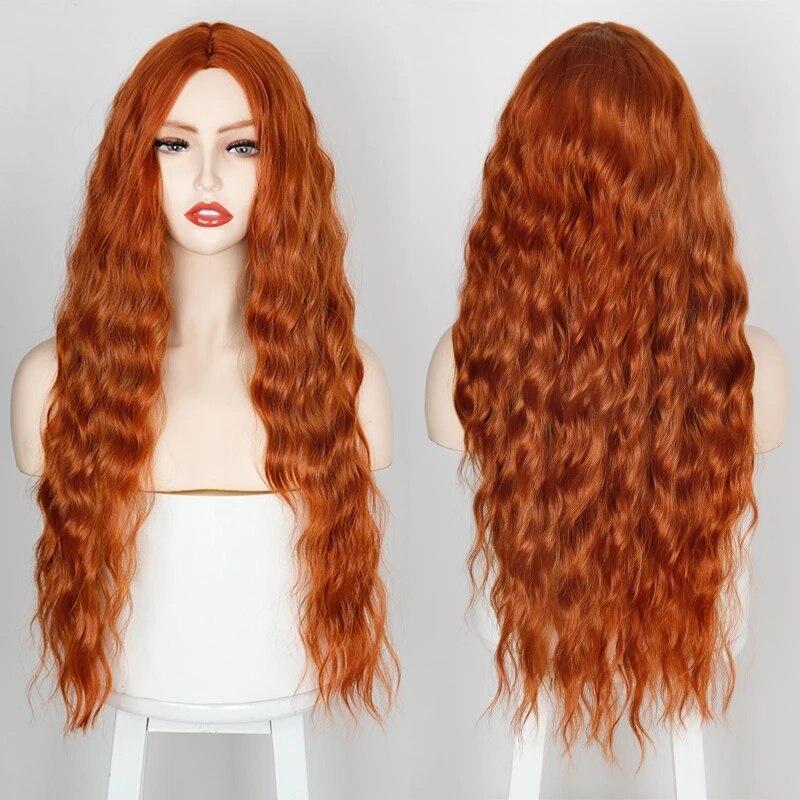 XINRAN Peruci coafura cu val lung, portocaliu mijlociu, negru, perucă din fibre sintetice rezistente la căldură pentru femei Cosplay
