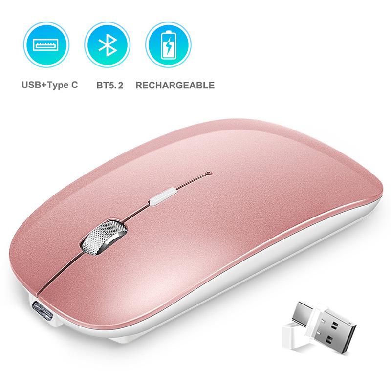 

Dual-Mode Wireless Mouse - USB/Type-C Charging for Laptops, Tablets, and Bluetooth Devices рожевий колір золота