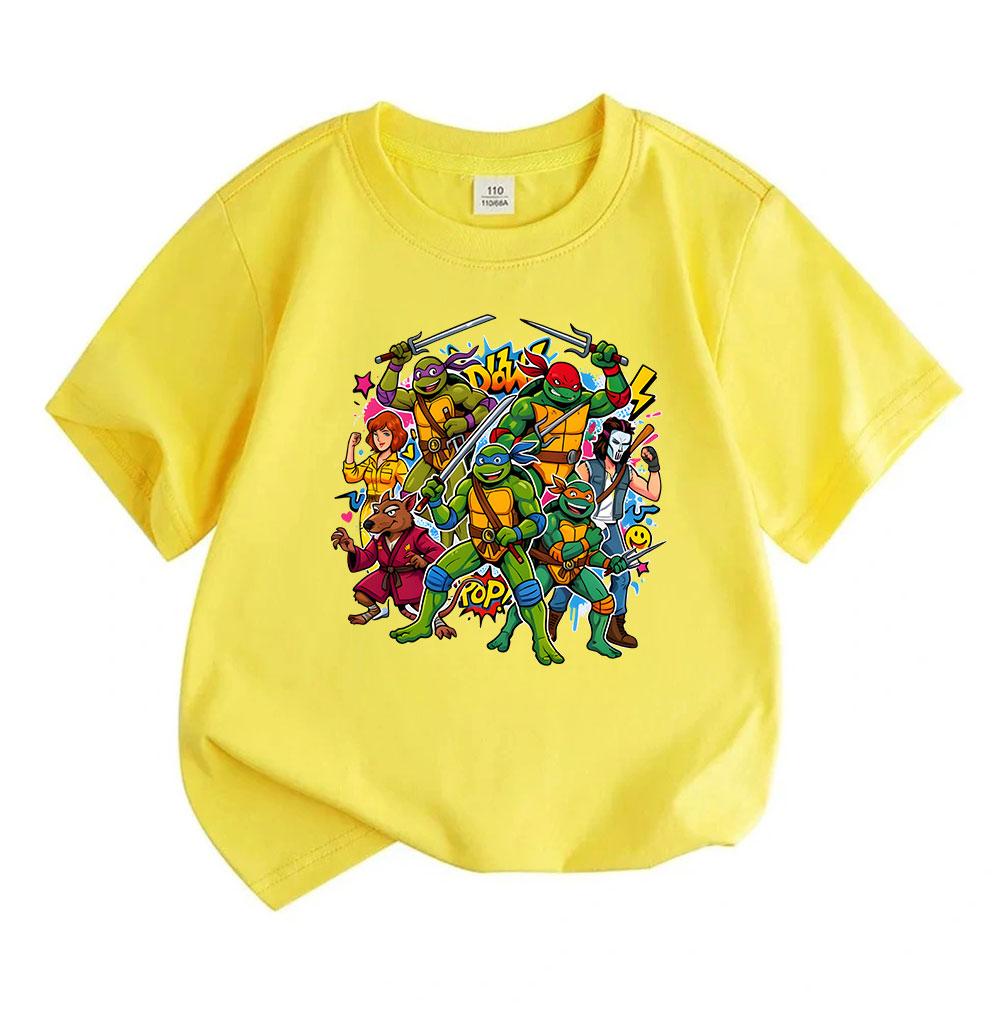 Kids Boys Girls 100% Cotton Crew Neck Short Sleeve T-shirt, Retro Cartoon Hero Characters Graphic Casual Summer Tee for Children Daily Wear