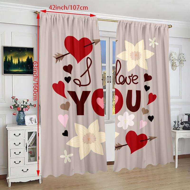 2PCS- Watercolor Letter-printed Curtain - Polyester Material - Suitable for Bedrooms, Living Rooms, Study Rooms, Private Spaces