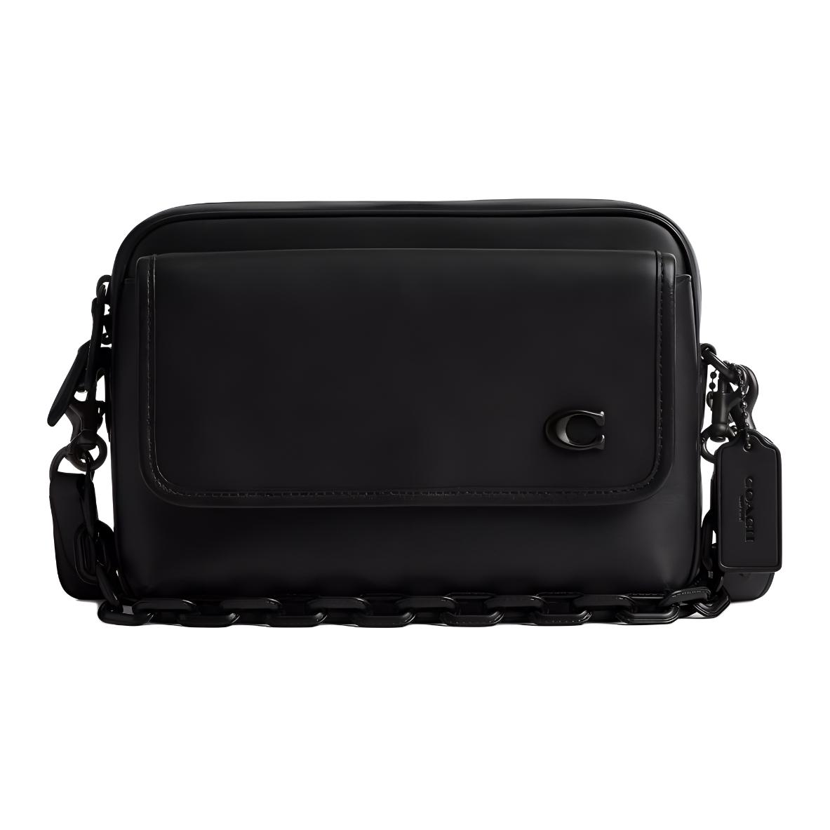 Coach Women's Black Charter 24 Zipper Closure External Magnetic Snap Pocket Leather Crossbody Bag Medium Bags Cr725-Blk