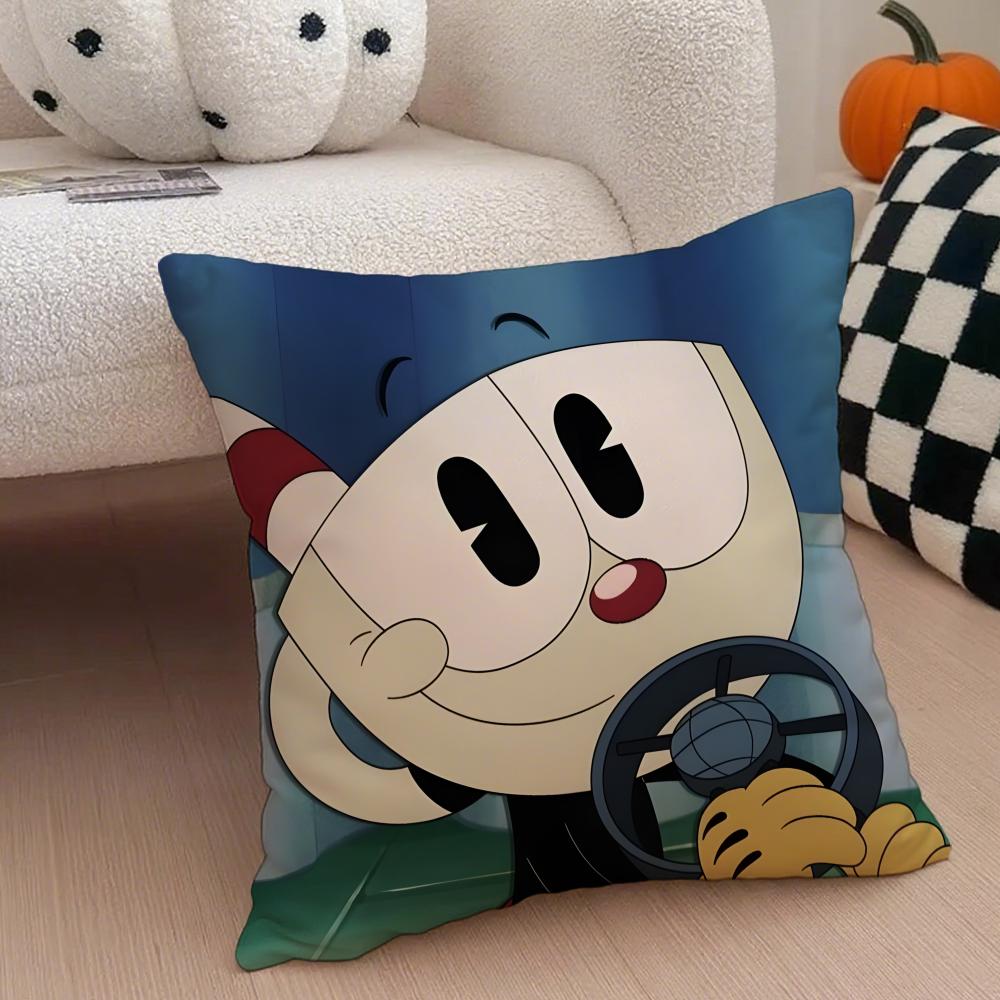 Retro Cartoon American Game CCuphead Cushion Cover Throw Pillow Cover Hidden Button Durable Polyester Chair Cushion