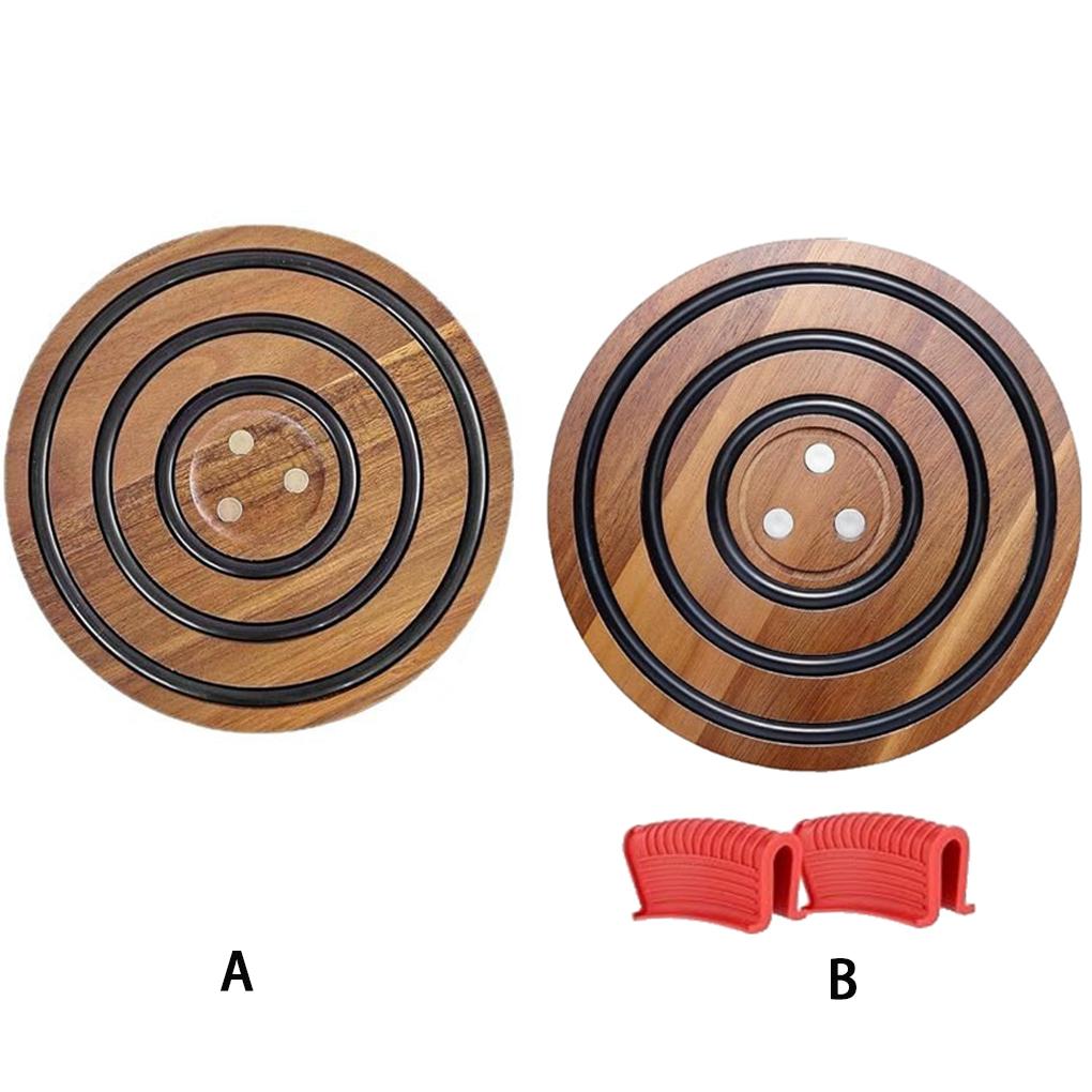 Circular Wooden Sand Pot Mat With Heat-resistant Silicone Ring Wooden Tabletop Insulation Mat