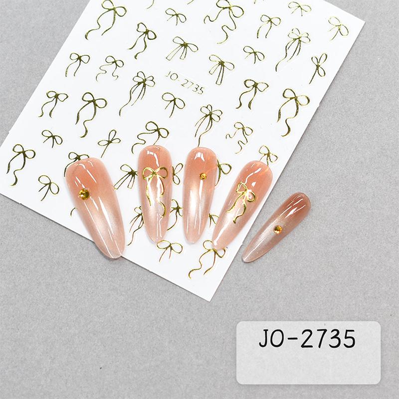Lovely Simple Bronzing Line Bowknot 3D Self Adhesive Nail Art Decorations Stickers Ribbon Charming Cute Manicure Decals