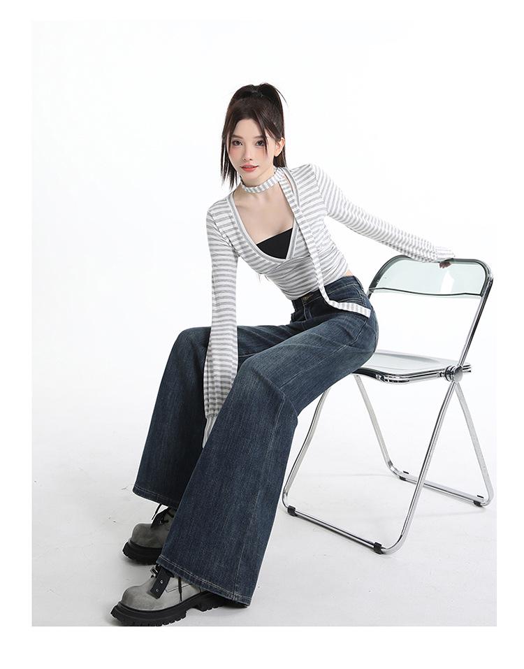 Women's High-Waist Retro Flare Jeans - Slimming, Loose Fit for Spring and Autumn 2026