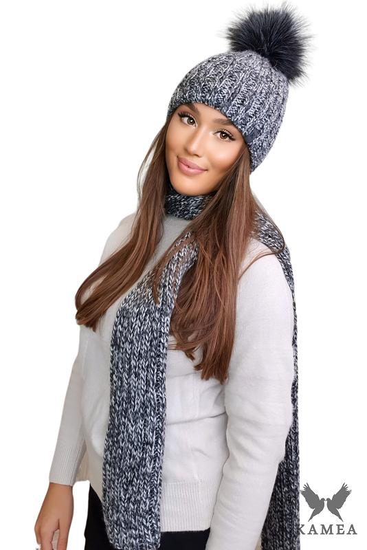 Winter Set Hat with Scarf Vizier with Pompom Color Black