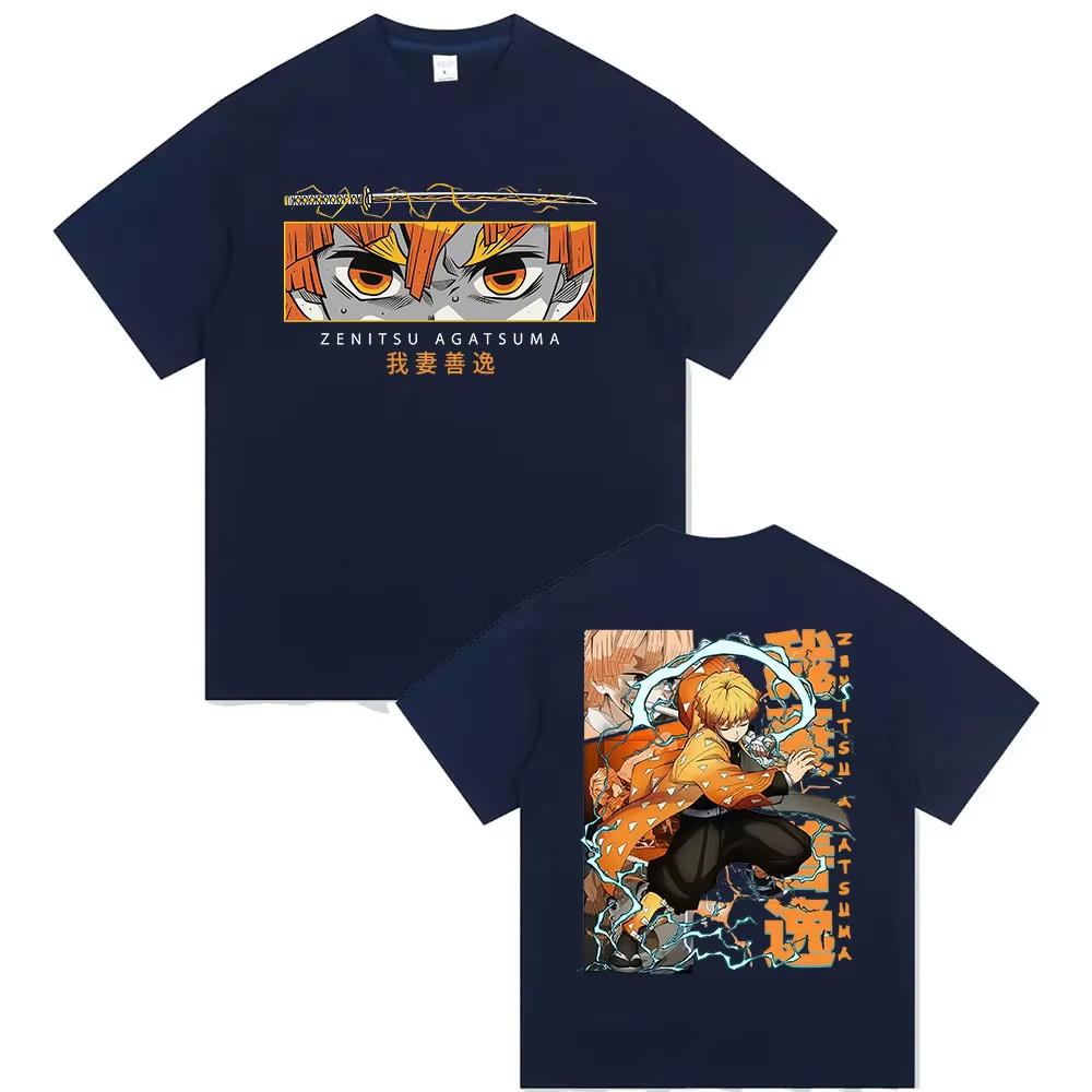 New Anime Demon Slayer Zenitsu Agatsuma Graphic T Shirts Men Women High Quality Vintage Oversized Cotton T-shirts Y2k Streetwear