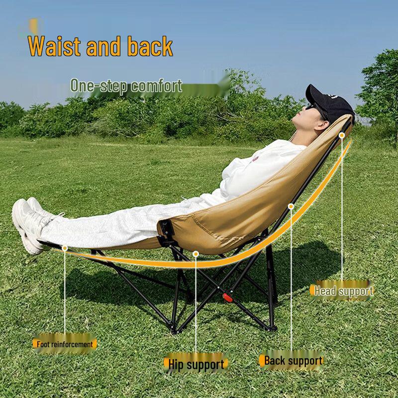 Adjustable Camping Recliner: Moon Chair with Leg Rest and Backrest, Foldable Outdoor Beach Chair.