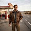 Men's Geometric Splicing Flight Jacket Lapel Zipper Multi-Pocket Retro Jacket