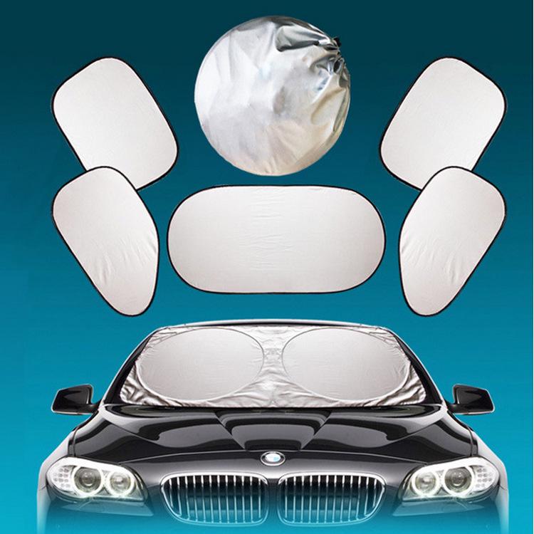 Silver-Coated Car Sunshade Set: 6-Piece Window & Windshield Sun Blocker