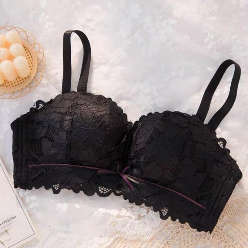Small Chest Push-up Anti-sagging Lace Underwear Top Lift Thin Strapless Invisible Non-slip Bra Set