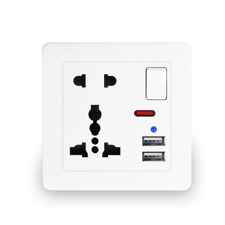 British 13A Dual Gang USB Socket Panel with Switch, 146 Type, International Five-Hole Design