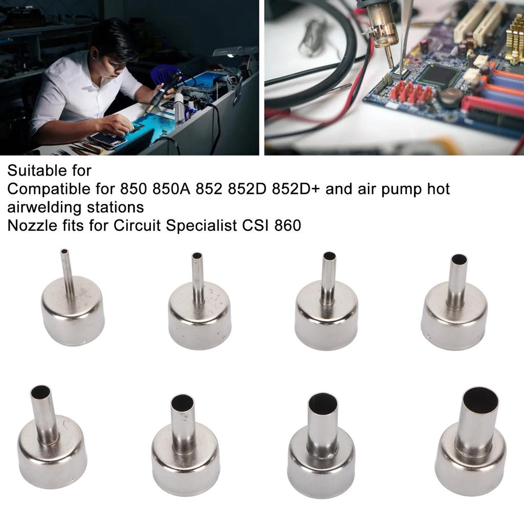8pcs Heat Gun Nozzles Professional Hot Air Gun Soldering Station Nozzle Tool for 850 850A 852 852D 852D Air Pump Hot Air Welding Station