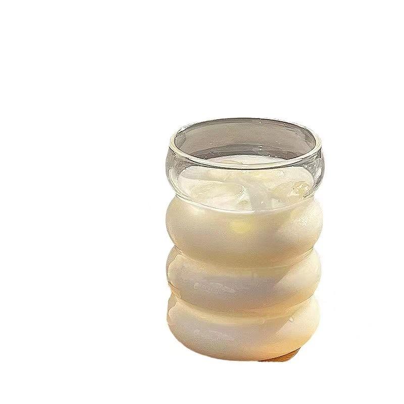 Caterpillar Glass Cup with Straw - High Borosilicate, Spiral Design, Perfect for Milk Tea & Water 301-400ml