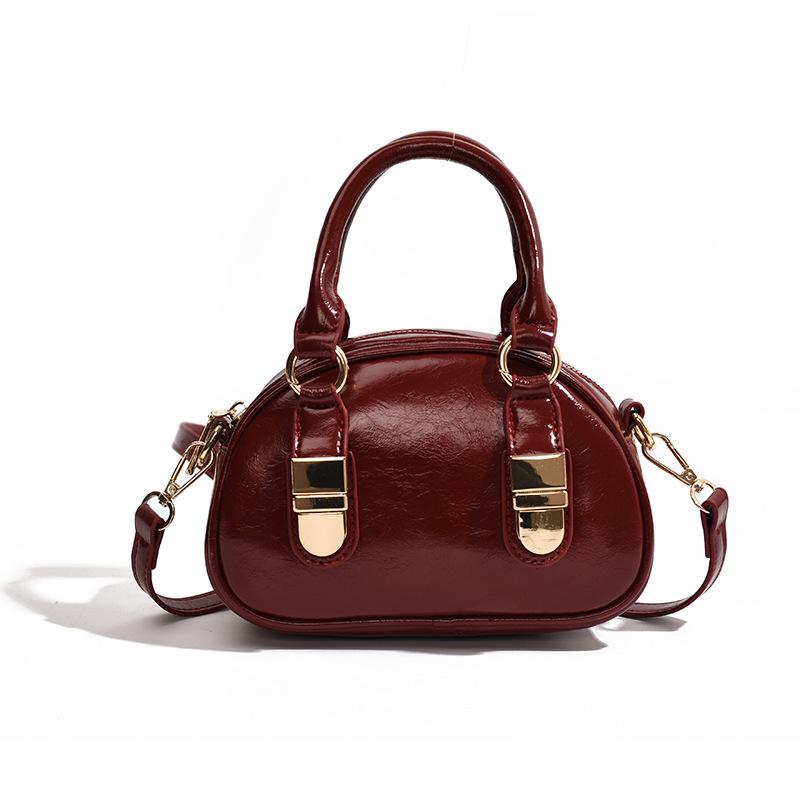 Women's 2025 Spring/Summer Textured Shell Bowling Bag - Versatile Crossbody Handbag