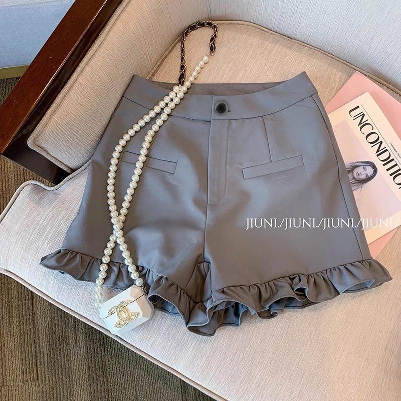 

Летние серые шорты с оборками больших размеров с высокой талией для женщин 3XL серый