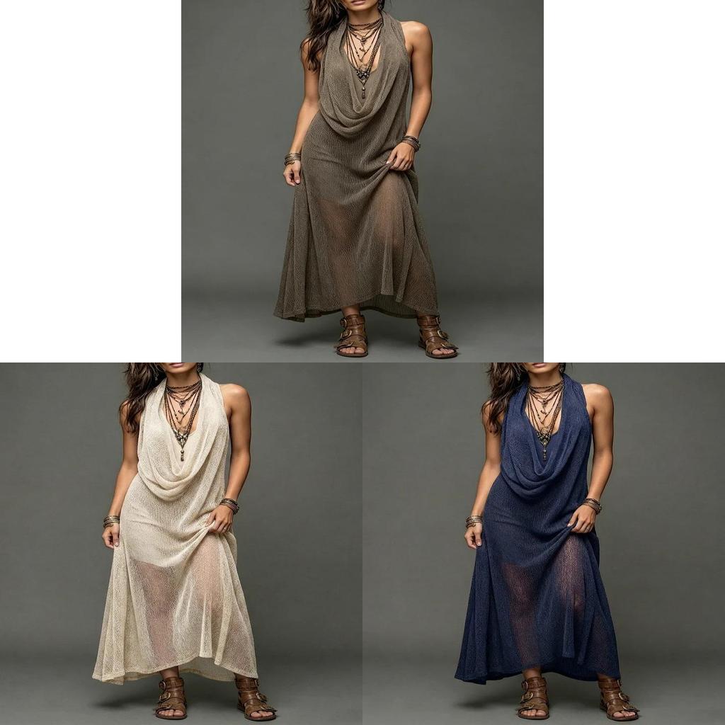 Bohemian Beach Dress With Knit Fabric For Vacation Travel