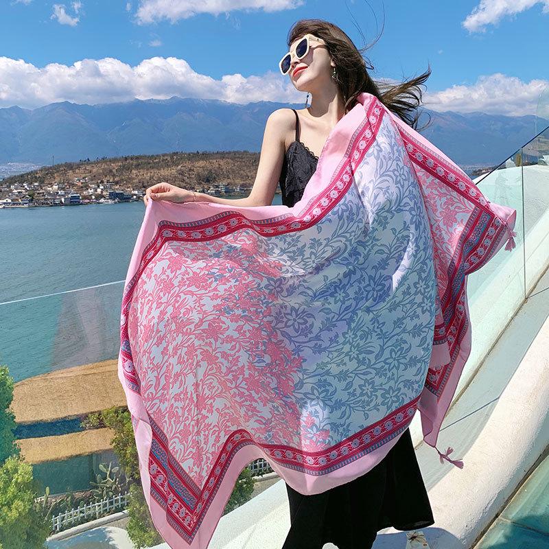 Ethnic Style Silk Scarf: Women's Sunscreen Shawl & Beach Towel