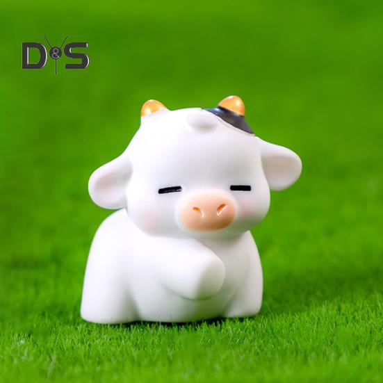 6Pcs Mini Dairy Cow Figurine Resin Tiny Cattle Ornament Miniature Animal Statue Toy Fairy Garden Microlandscape Desktop Decoration