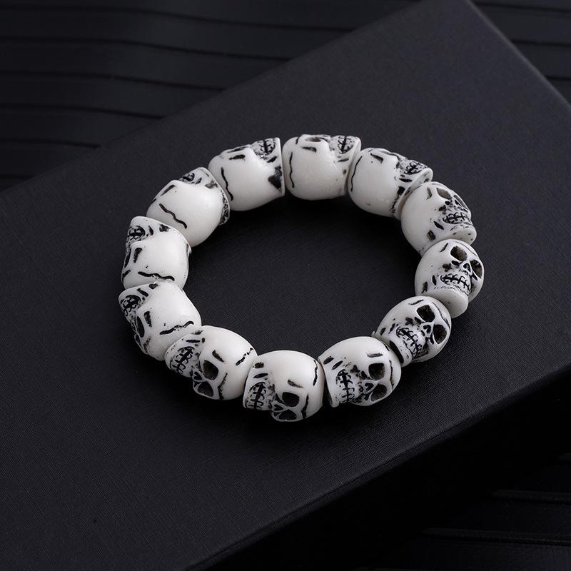 Wind Colored Skull Bracelet Men'S Acrylic Ghost Head Elastic Rope Bracelet Halloween Jewelry