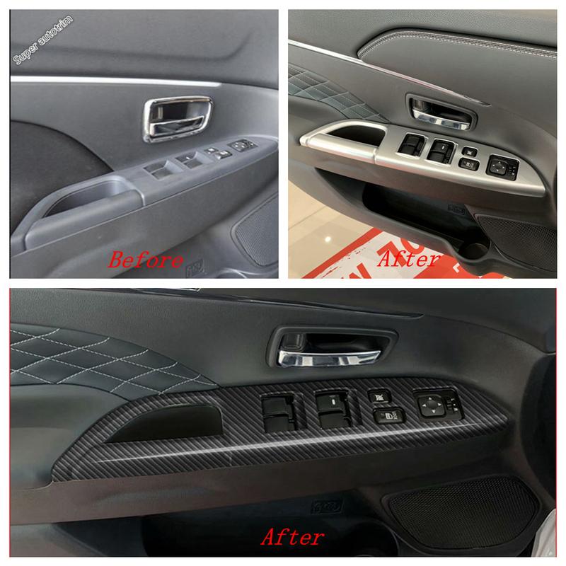Car Inner Door Armrest Window Switch Control Panel Cover Trim For Mitsubishi ASX 2014 - Carbon Fiber Accessories Interior