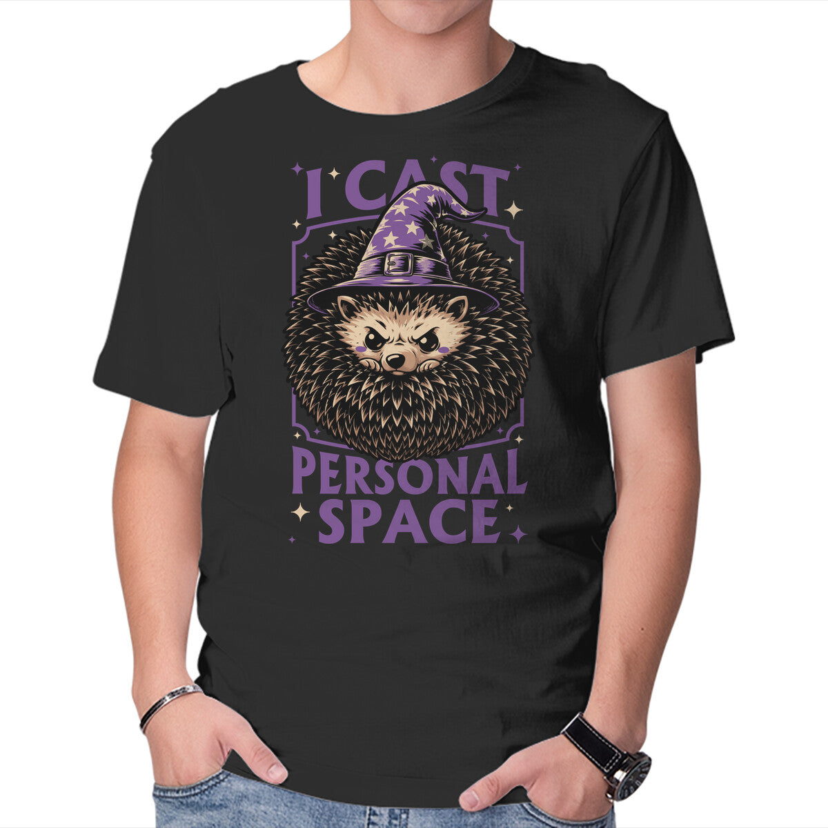 Unisex Crew Neck T-Shirt Hedgehog Wizard Magic Graphic Short Sleeve Casual Tee S