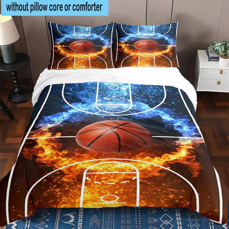 3PCS Basketball On Fire And Ice 3pcs Bedding,Including 3PCS Duvet Cover And 2pcs Pillowcases Perfect for Christmas,Ideal for Bedroom, Dormitory