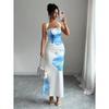 2026 Summer Neck Print Dress Women's, Backless Slim-fitting Buttocks Fishtail Dress