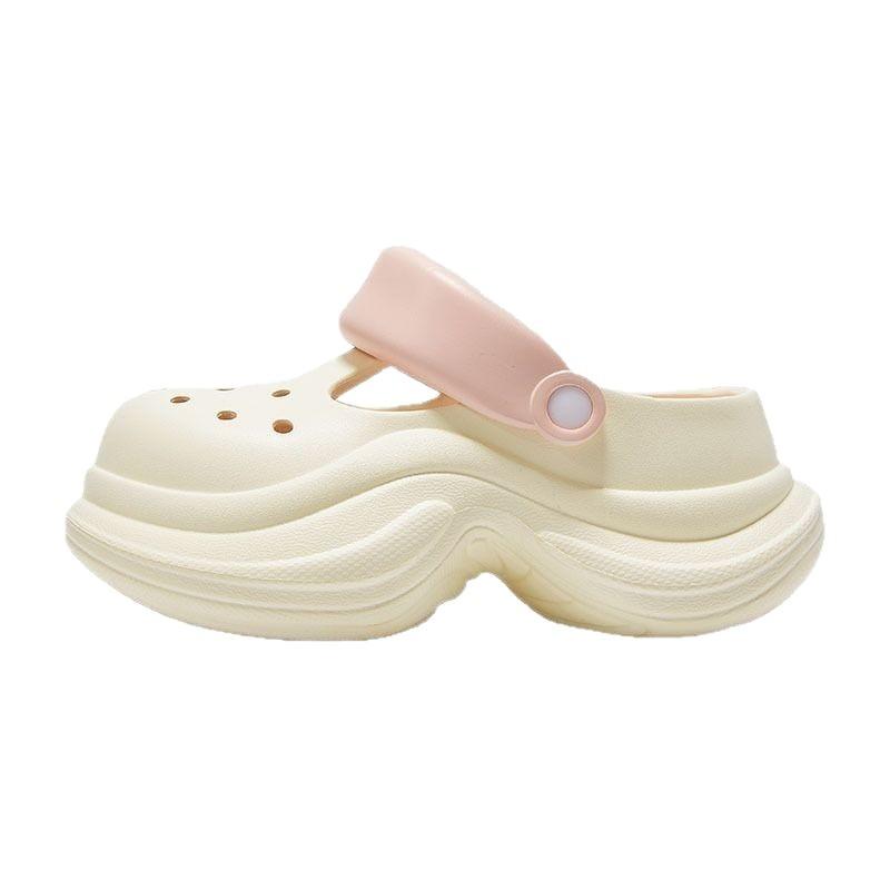 Thick-soled hole shoes women's 2025 new summer outer wear wedding dress artifact heightened heel non-slip sand sandals slippers