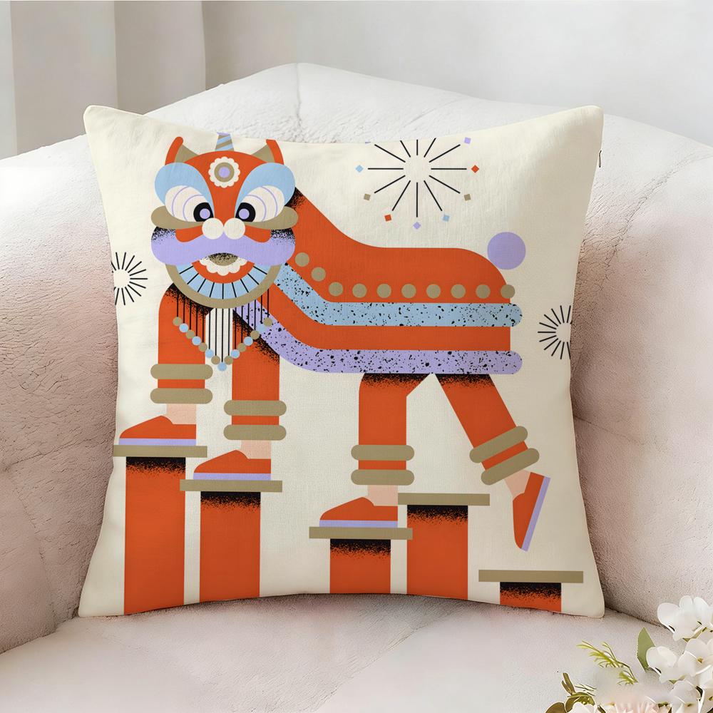 Oriental Festive Lion Pillow Case Pillowcase Doublesided Printed Sofa Cushion Bedroom Headboard Pillow