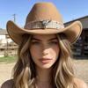 European, American Woolen Western Cowboy Hat with Rolled Brim and Warped Edge Sunscreen Top Hat Cow Head Belt Minority Tibetan Jazz Hat