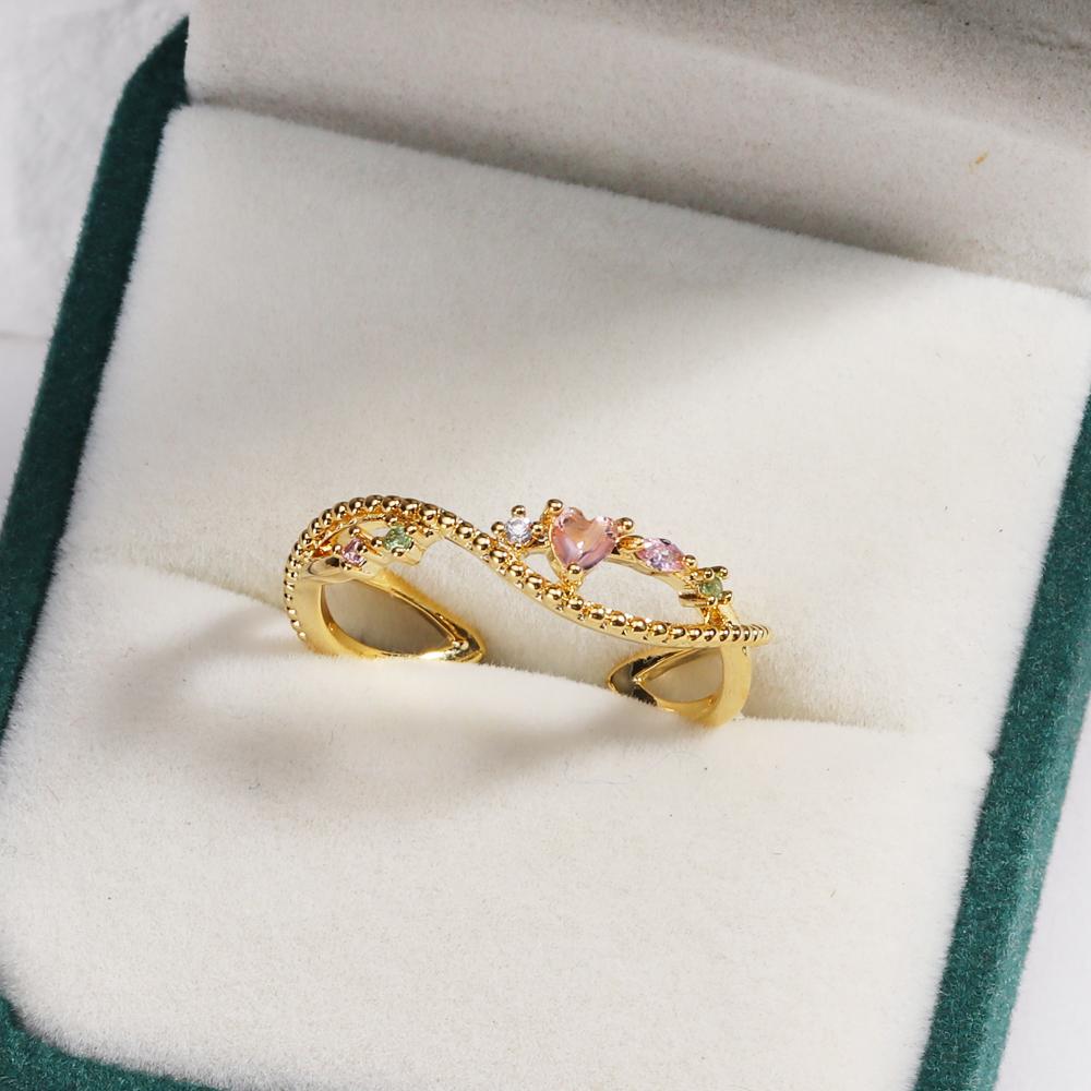 New Cute Colorful Zircon Flower Ring For Women Girl Fashion Vintage Zircon Adjustable Rings Jewelry Gift